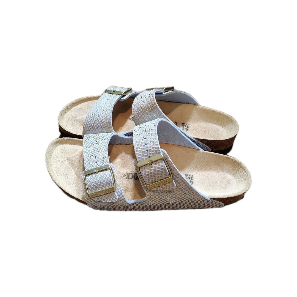Birkenstock Arizona Sandals 41 EU / 10 US Blue Shiny Python Two Strap Slides - Picture 3 of 11